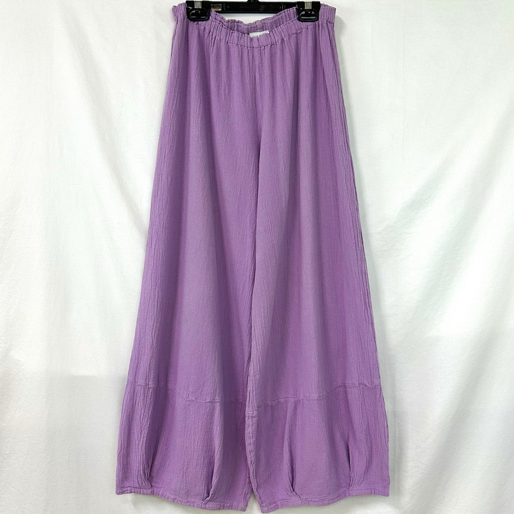 OH MY GAUZE Purple Cotton Comfort Pull On Wide Leg Balloon Pants 1/M Lagenlook